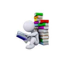 3d character reading a book on a white background