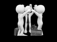 three 3d people giving each other high fives